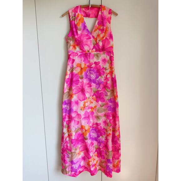 Vintage Womens Dress Hawaiian Size S/4-6 by Andrade made in Hawaii Pink Maxi - Picture 2 of 11